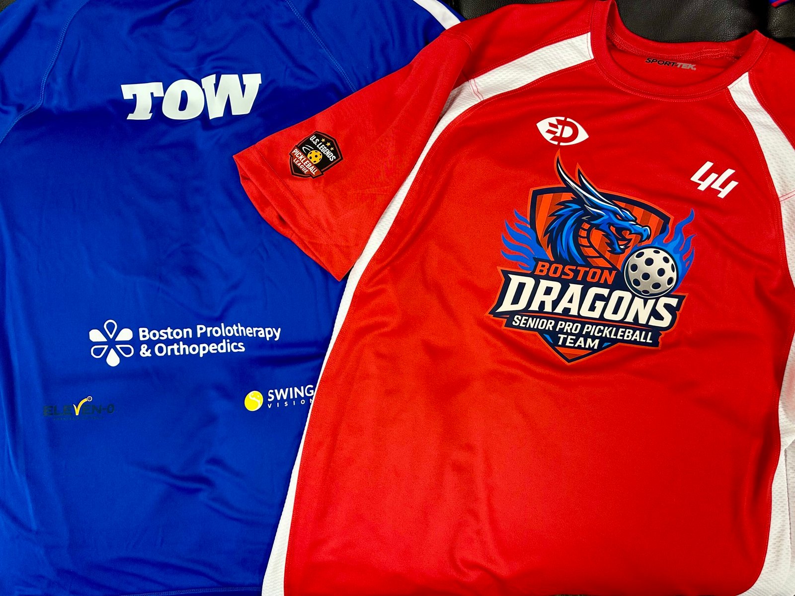 Custom Boston Dragons pickleball jerseys close-up by New Gen Printing
