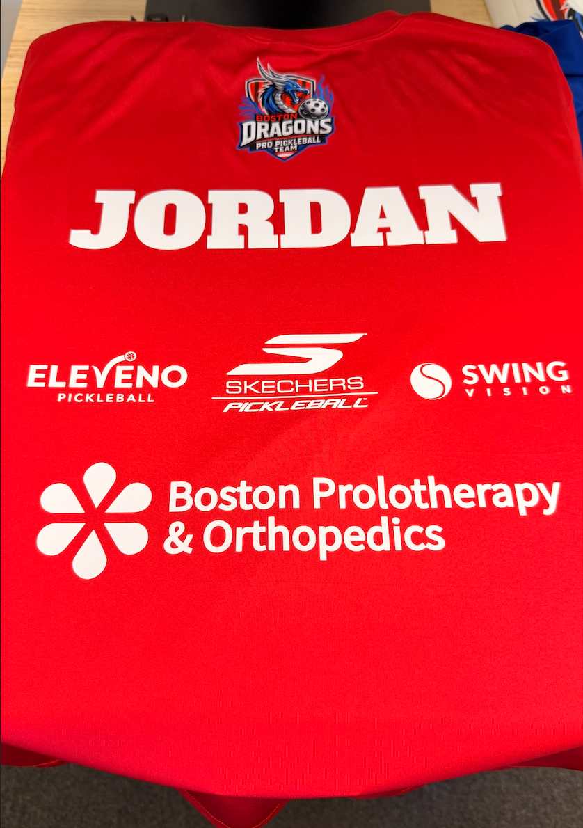 Custom Boston Dragons pickleball jersey with sponsor logos by New Gen Printing